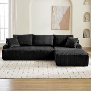 96" Sofa Corduroy, l Sofa Sectionnel en forme de nuage, 3 Canapé de coin rembourré moderne avec siège 2 Oreillers, Salon de gauche pour salon, Bureau