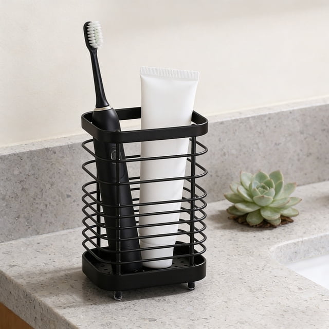CaiYueKe Stainless Steel Toothbrush Holder Wall Mounted Bathroom Organizer with Drain Holes Shower Caddy Toothpaste Dispenser Storage Rack Countertop Vanity Kitchen Organizer Rustproof Modern