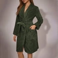 thumbnail image 5 of Womens Plush Fleece Robe Knee Length Cozy Fuzzy Bathrobe with Belt Shawl Collar Warm Soft Towel Robes Army Green, XXL, 5 of 5