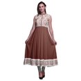 thumbnail image 1 of Bimba Robe Anarkali Damassée Brun Rose Foncé Col Mandarin Sans Manches Kurtis pour Femmes Robe Maxi à Imprimé Très Grande, 1 of 6