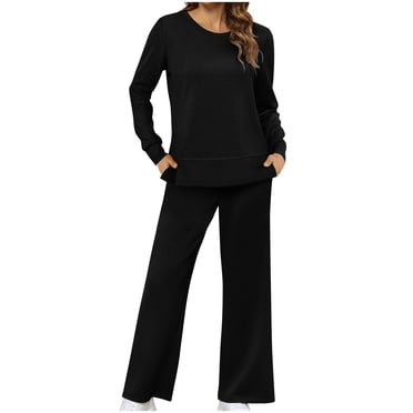 Pisexur Ensemble 2 Pcs pour Femmes, Mode Décontractée, Ensemble de Détente, Couleur Unie, Survêtement Surdimensionné, Col Rond, Chandails à Manches Longues, Hauts à Enfiler, Pantalons Longs Amples, Survêtements