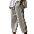 thumbnail image 1 of Timegard Womens Cotton Linen Pants Elastic Waisted Drawstring Capri Pants Casual Loose Trousers with Pockets, 1 of 6