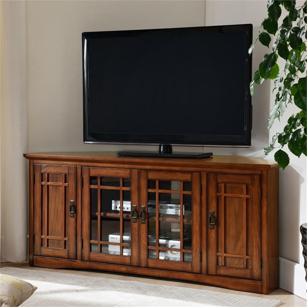 Leick 56" Corner TV Wood Stand in Mission Oak
