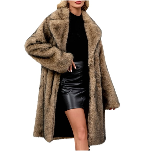 RXMEKW Faux Fur Jacket for Women Winter Warm Long Sleeve Turn-Down Collar Coat Outerwear Casual and Party Wear