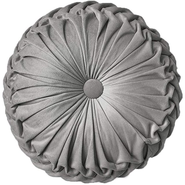 Coussin Rond en Velours, Décoration pour la Maison, Coussin Rond Plissé pour Canapé, Chaise, Lit, Voiture (Gris)