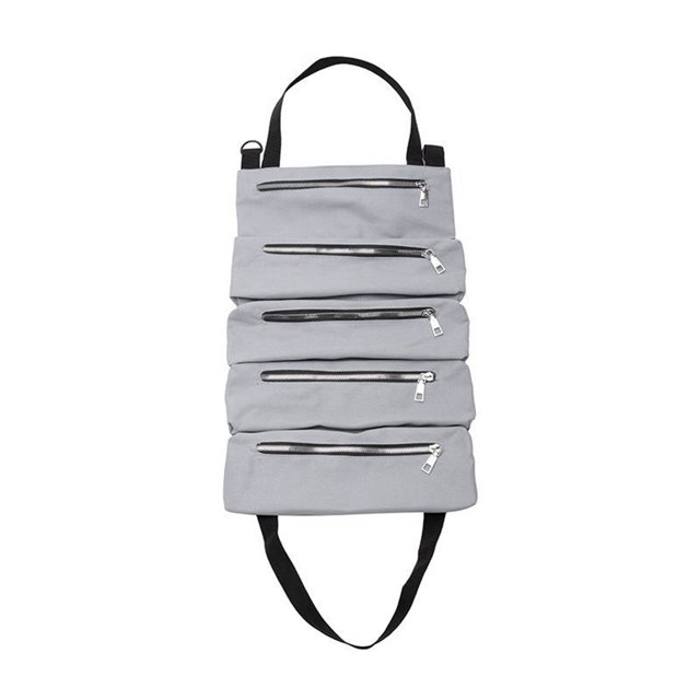 CAROOTU Super Tool Roll Up Bag for Car With 5 Zipper Up Small Bag Suspension Canvas Storage Pouch Auto Inner