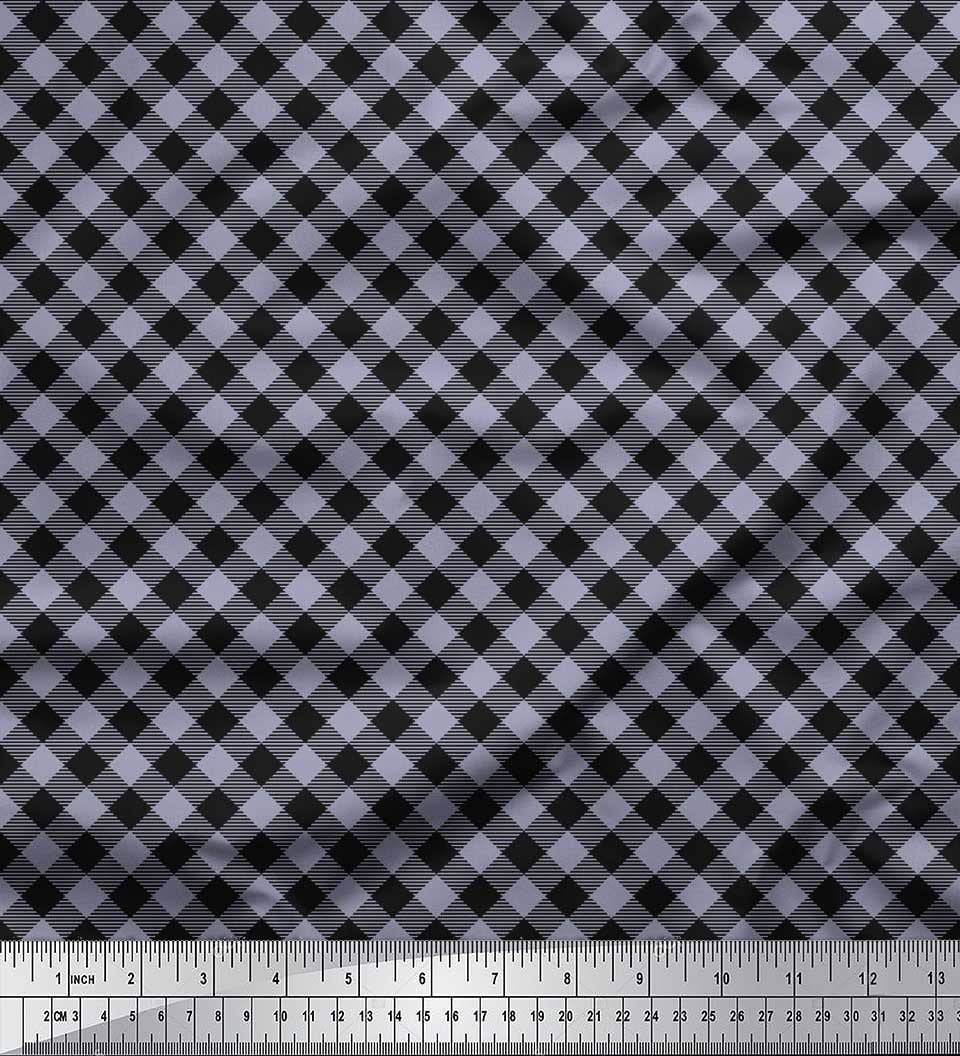 Soimoi Gray Silk Fabric Diagonal Check Print Sewing Fabric Yard 42 Inch Wide