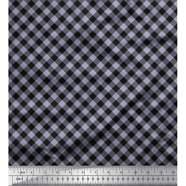 Soimoi Gray polyester Crepe Fabric Diagonal Check Decor Fabric Printed Yard 42 Inch Wide