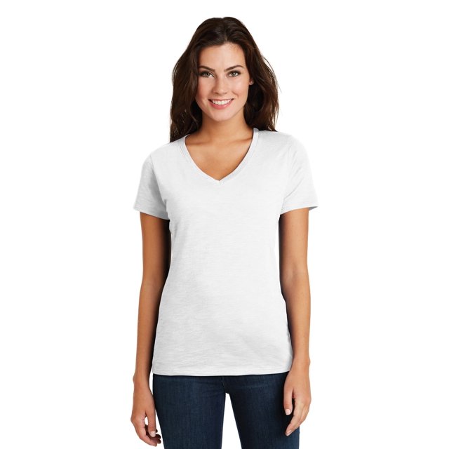 Discontinued District &174; Super Slub pour Femmes &174; T-Shirt à Col en V. Dm3501 M Blanc