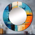 thumbnail image 1 of Designart "Blue Orange Mid-Century modern Reflections I" Collages Abstraits Miroir Rond pour Décoration Murale - Grand Miroir Rond Imprimé - Miroir Rond Mid-Century 29 Pouces x 29 Pouces Pouces, 1 of 5