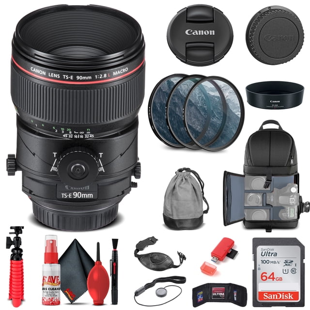 Canon TS-E 90mm F/2.8L Macro Lentille Inclinable (2274C002) + Kit de Filtres + Plus (Modèle International)