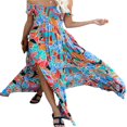thumbnail image 4 of Femmes Boho Beach Dress Off Épaule Robe à Manches Courtes Floral Ample Coupe Longue Robe Fendue, 4 of 6
