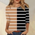 thumbnail image 1 of RXIRUCGD T-shirt à Rayures pour Femme à Col Ras du Cou à Manches 3/4, Kaki, Taille : 3TG, 1 of 5
