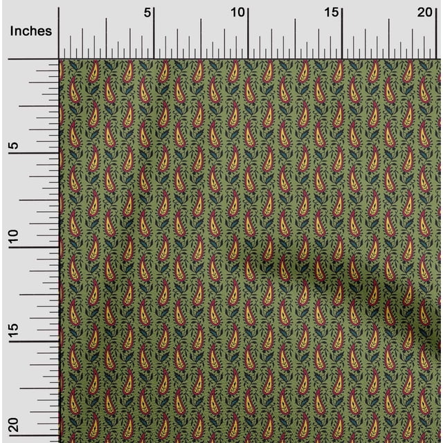 oneOone Polyester Lycra Fabric Leaves & Paisley Block Print Fabric By Yard 56 Inch Wide