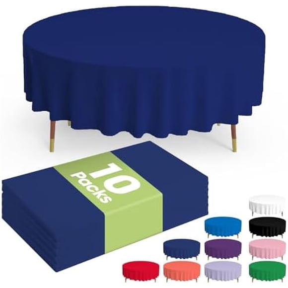 Plastic Table Cloth Disposable - 10 Pack, Disposable Table Cloths for Parties, Weddings, Decorative Round Tablecloths, 84'' Navy Blue Plastic Tablecloth, Leakproof & Sturdy, Navy Blue Navy Blue 84"
