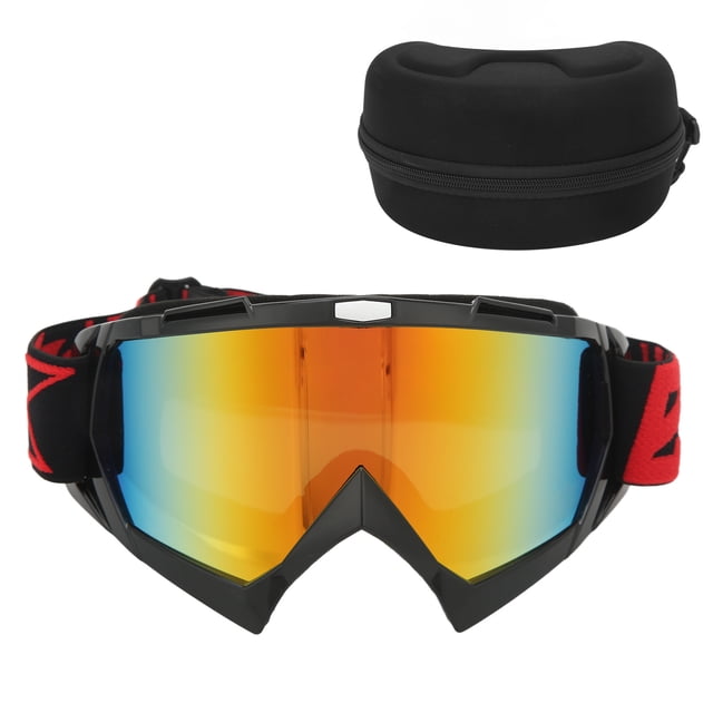 Lunettes de VTT, Lunettes de Motocross Antidérapantes Pliables Lentille PC Sangle Élastique pour Ski Monture Noire Lunettes Rouges