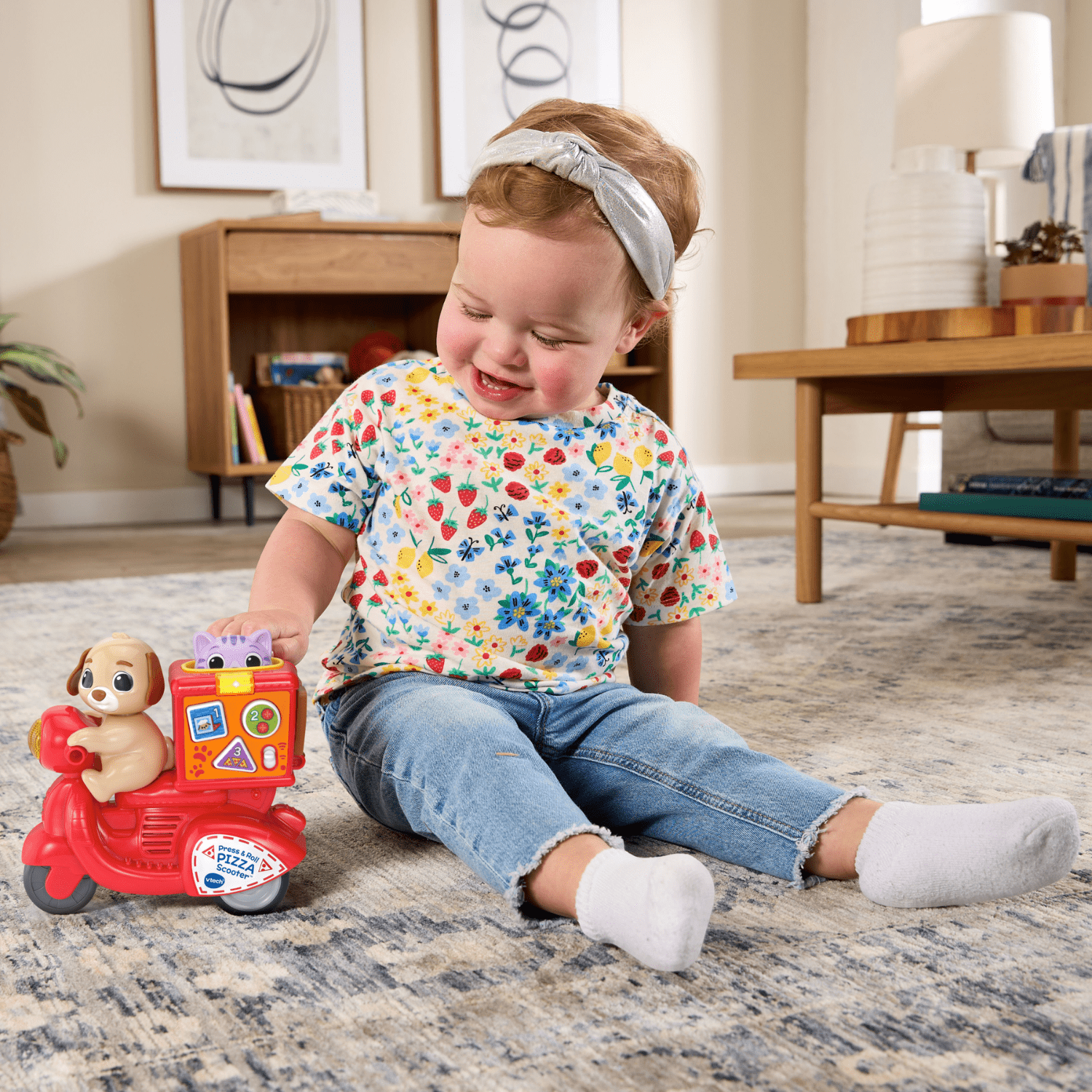 VTech Presse et Roule Scooter rapido avec chiot et chaton - Jouets pour tout-petits - Version anglaise, 12-36 Mois
