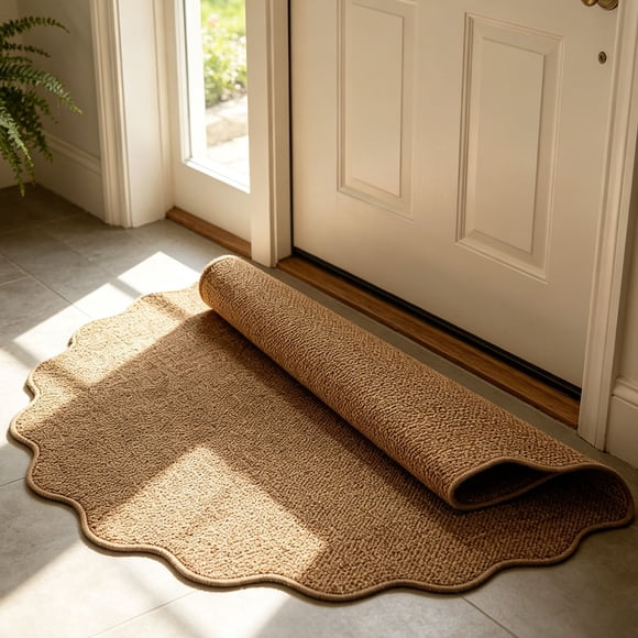 Scalloped Edge Door Mat 24x16 Inch Non Slip Absorbent Entryway Rug Durable Washable Floor Mat for Indoor Outdoor Entry Porch Kitchen Mudroom Home Decor