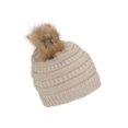 thumbnail image 2 of Gravity Threads Cable Knit Faux Fur Pom Pom Beanie Hat, Beige, 2 of 2