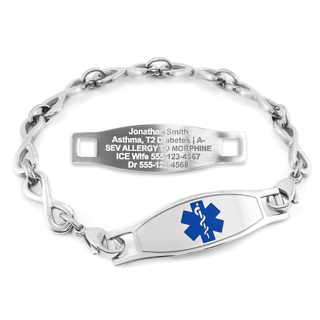 MedicEngraved Stainless Steel Custom Medical Alert Bracelet - 6mm Infinity Link