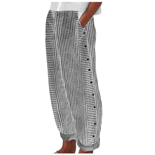 2025 Pantalon d'Été à Rayures Imprimées pour Femmes pour Femmes Décontracté Automne Bouton Décontracté Polyvalent Ample Pantalon Petite pour Femmes Travail Décontracté Neuf Dixièmes