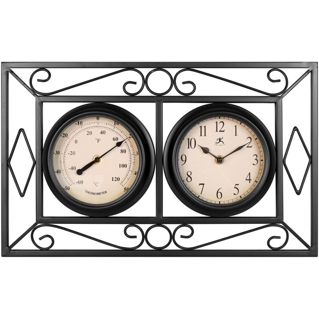 Infinity Instruments 20108BK-TC l'Horloge / Thermomètre Suspendu Extérieur de Serre-Livres