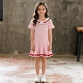 thumbnail image 4 of JDQJBZ Toddler Girls Short Sleeve Dress Collar Ruffle Hem School Outfit, 4 of 5