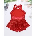 thumbnail image 4 of Hansber Robe de Danse Jazz Latine pour Filles Sequins Dos Ouvert Justaucorps de Ballet Performance de Scène Rouge 16, 4 of 6