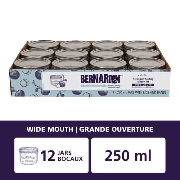 Bocaux décoratifs Bernardin à grande ouverture, 250&nbsp;ml, 12&nbsp;unités