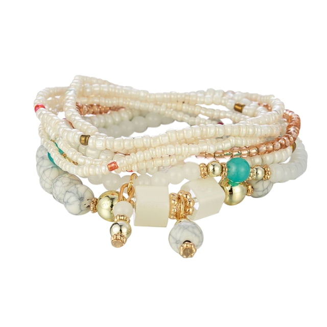 Riforla Stackable Bead Bracelets Ladies Mens Stretch Multilayer Bracelet Set Multicolor Jewelry Womens Jewelry D