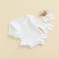 thumbnail image 4 of Newborn Infant Baby Girls Romper Ruffle Long Sleeve Knitted Button Jumpsuit Clothes Gray 0-3 Months, 4 of 9