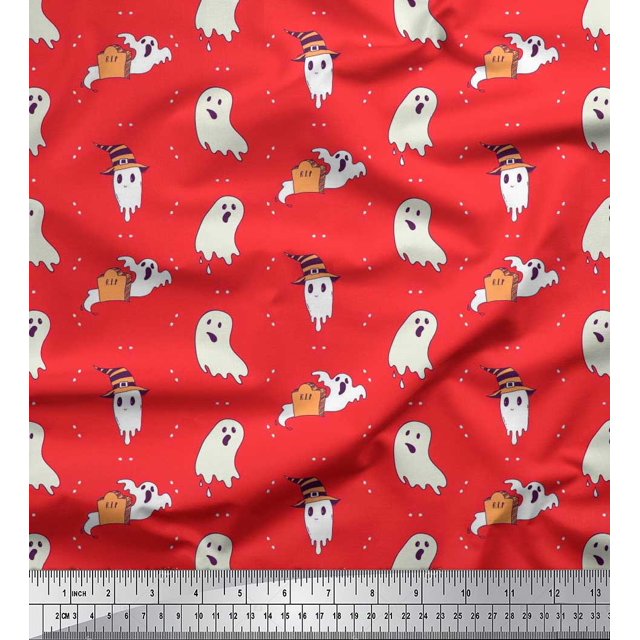 Soimoi Georgette Viscose Fabric Ghost Halloween Print Sewing Fabric Yard 42 Inch Wide
