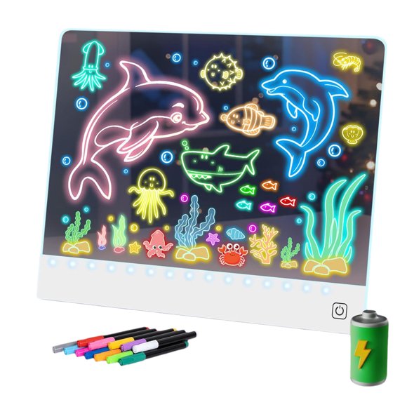 WUSUOWEI 1PC Rechargeable LED Drawing Board,8 Color Light Modes,9×13Inch,Acrylic Boards,Neon Art Light Up Doodle Glow Pad with Stand,Sketching Gift Toy for Kids,Girls,Teens,Birthday Gifts