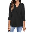 thumbnail image 1 of Chandail Décontracté à Col en V pour Femmes, Manches Longues, Couleur Unie, Blouse, 1 of 7