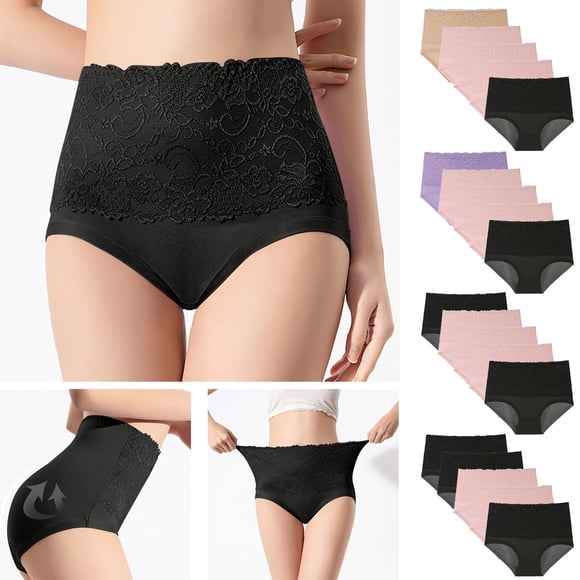 Sentmoon 5 PCS Lace Underwear for Women High Waist Breathable No Show Bikini Bottoms for Women No Pinching Hip Lift Briefs for Leggings No Panty Lines XL