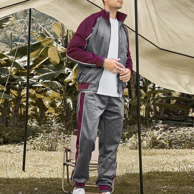 Miqool Mens Track Suits 2 Piece Sets Color Block Running Athletic Sweatsuits Casual Long Sleeve Full Zip Up Jacket and Sweatpants Sports Jogging Suits Sets