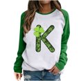 thumbnail image 1 of Lolmot Mode Femme Col Rond Imprimé Saint Patrick T-Shirt Manches Longues Top à Empiècements, 1 of 1
