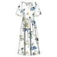 thumbnail image 3 of Robes Midi pour Femmes Été Décontracté Ample Boho Imprimé Floral Col Rond Manches Courtes Longueur Genou Robe Froncée avec Poches, 3 of 5