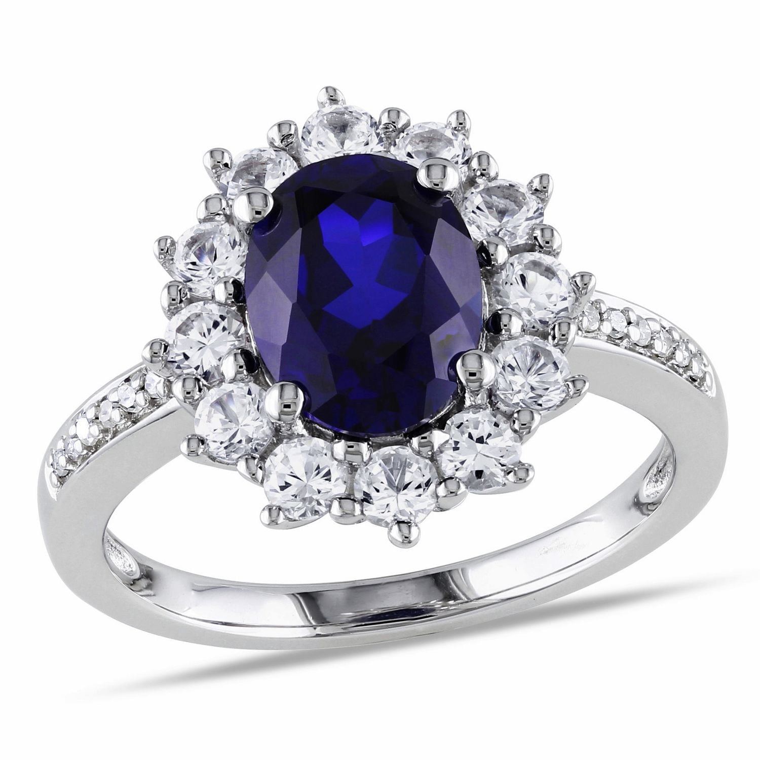 Tangelo 4 Carat T.G.W. Created Blue and White Sapphire Diamond-Accent Sterling Silver Halo Ring