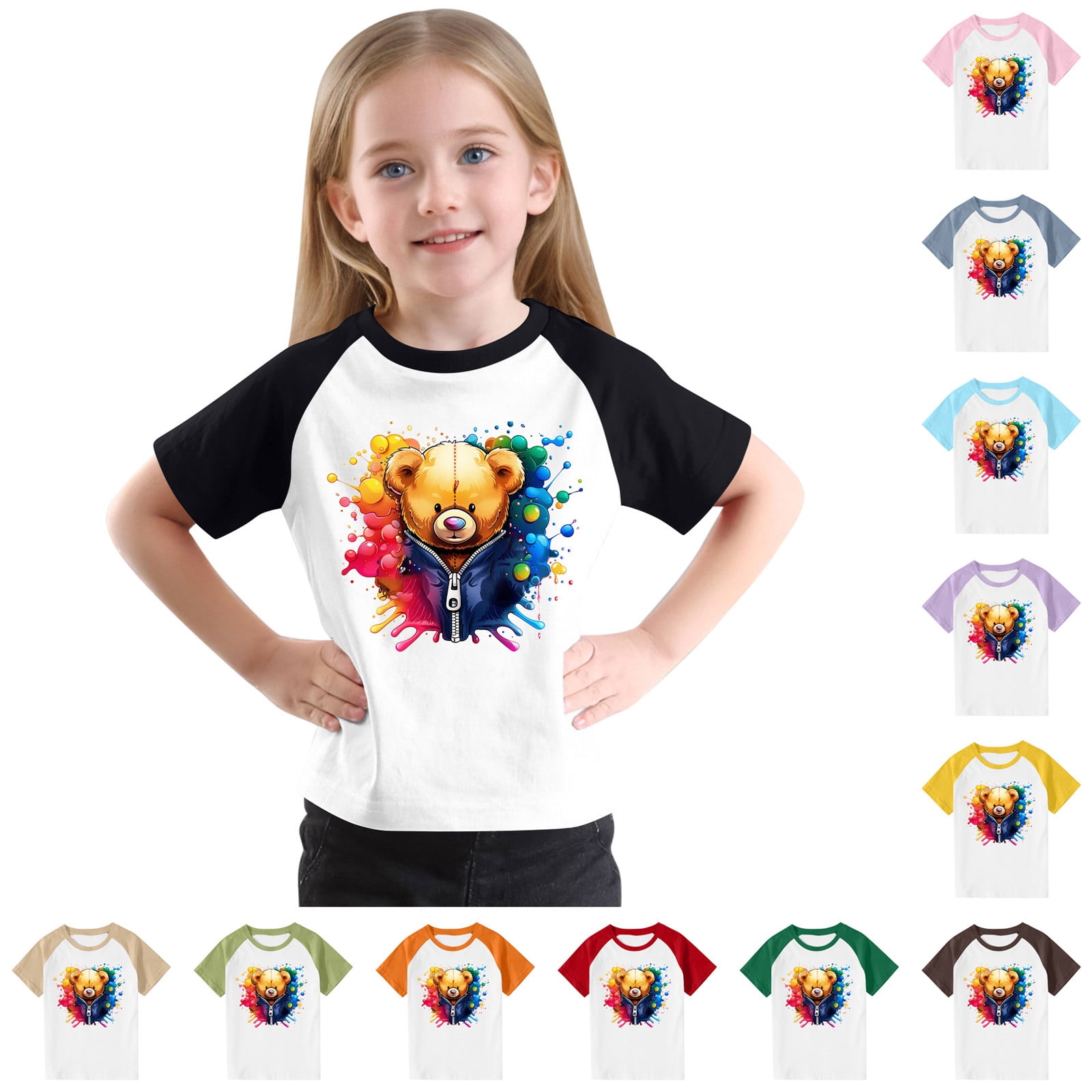 Feancey T-Shirt Graphique 3D Enfants Garçons Filles Mignon Imprimé Manches Courtes Hauts Doux Décontracté Col Rond Blouse Chandail d'Été T-Shirts Rabais de 90 Liquidation Rose 3 Ans