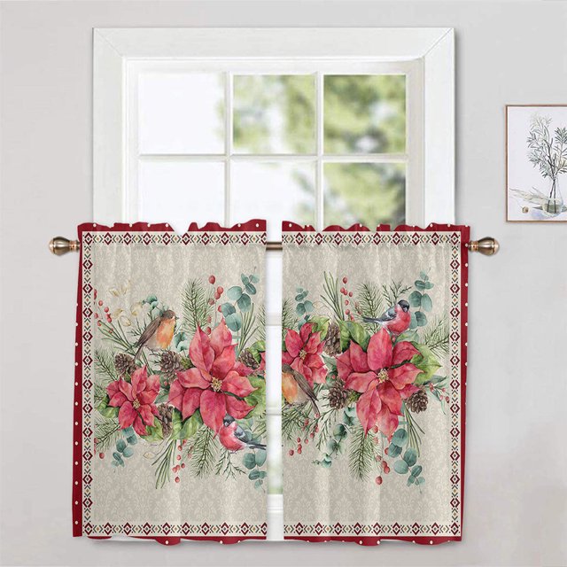 Innerwin Rideaux de Cuisine de Noël à Poche pour Tringle Panneaux Courts 1/2 Pcs Demi-Rideau Moderne de Noël Occultant de Luxe Imprimé Floral à Carreaux Imprimé Bonhomme de Neige B Rideau à 2 Niveaux : L:52 Pieds' x H:45 Pieds'