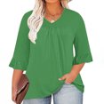 thumbnail image 2 of Timegard Plus Size Tops for Women V-Neck Ruched Ruffle 3/4 Sleeve Comfy Tee Shirts Casual Loose Tops, 2 of 5