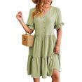 thumbnail image 4 of Besolor Womens Summer Dress V Neck Short Sleeve Button Knee Length Dress Loose Flowy Ruffle Boho Sundresses, 4 of 7