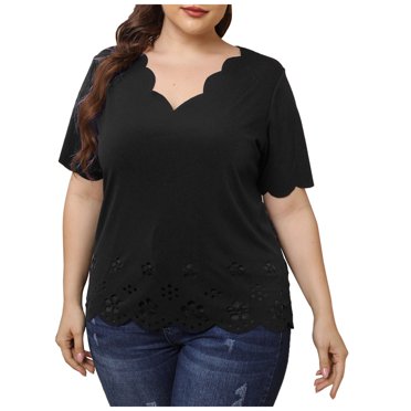 RKSTN Hauts d'Été Grande Taille pour Femmes Chemise à Manches Courtes à Col en V Grande Taille Casual Tops