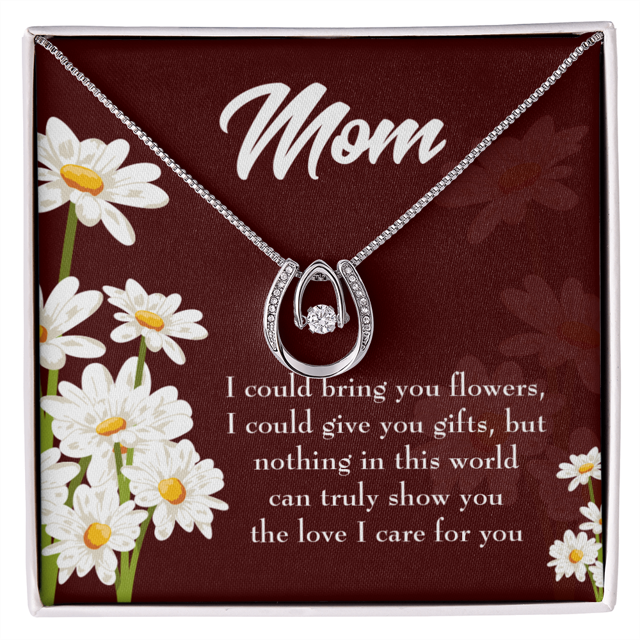 To Mom Nothing in World Lucky Horseshoe Necklace Message Card 14k w CZ Crystals