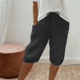 thumbnail image 2 of Dealovy Cotton Linen Shorts for Women High Waisted Drawstring Lightweight Knee Length Shorts with Pockets, 2 of 5