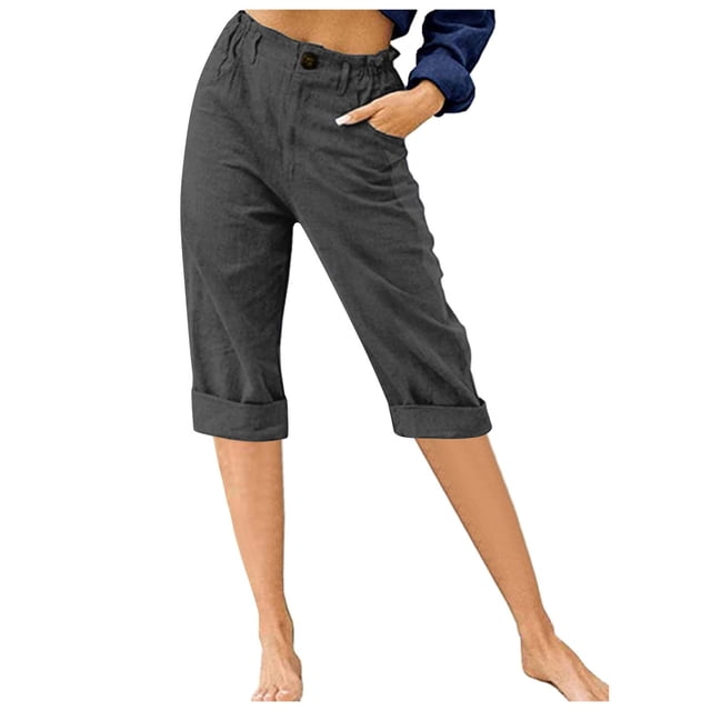 Mrat Pantalon en Lin pour Femmes avec Poches