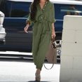 thumbnail image 2 of Pants For Women Women's Spring And Autumn V-Neck Solid Color Long Sleeve Pocket Belt Button Cargo Jumpsuit, 2 of 9