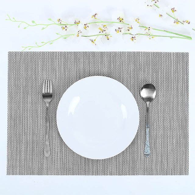 Unique Bargains Heat Resistant Non-skid Removable PVC Table Mats Woven Placemats Gray 6pcs