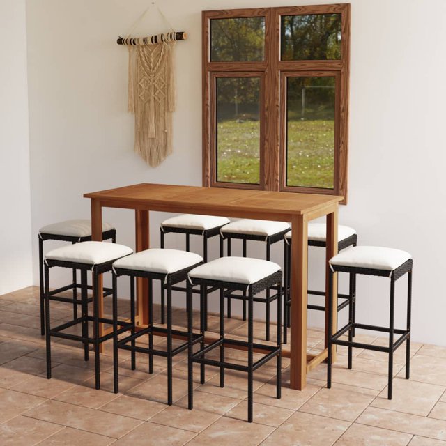 vidaXL 9 Piece Garden Bar Set with Cushions Black